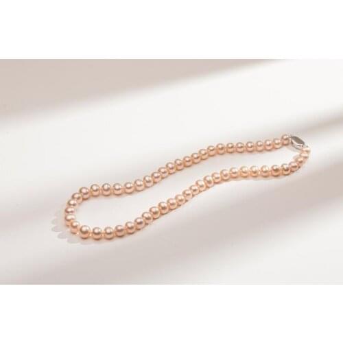 9x10mm pink round pearl necklace 925 silver clasp natural Freshwater PEARL Women Jewelry 17'' 43cm