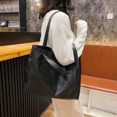Women Solid Color Casual Handbag 2021 Soft Pu Leather Shoulder Bag Female Large Capacity Tote Bag Daily Shopping Bags Sac A Main