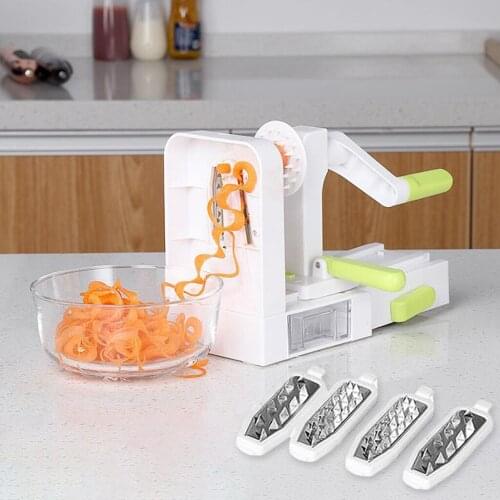 Hand Crank Manual Vegetable Slicer with 4 Blade Cutter Rotary Onion Salad Grater Pasta Spaghetti Chopper Shredder Maker Tool