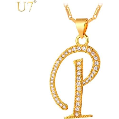 U7 Capital Initial Letter P Necklace Women Men Jewelry New Fashion Gold Color Alphabet Letter Pendant P709