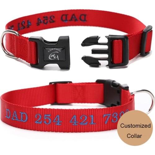 Embroidered Dog Collar Personalized Custom Nylon Reflective Pet Collars Name and Phone Number