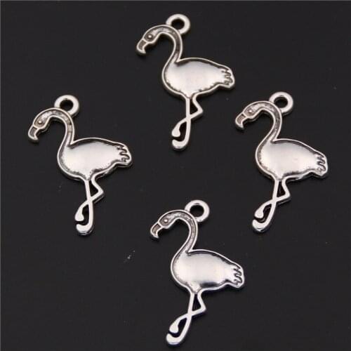 WKOUD 30Pcs Silver Plated charm cartoon flamingo alloy pendant for earrings necklace charm jewelry DIY Makings A396