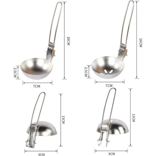 X7JD Camping Cooking Utensils Folding Soup Spoon Skimmer Colander Spoon Stainless Steel Kitchen Cooking Baking Tableware