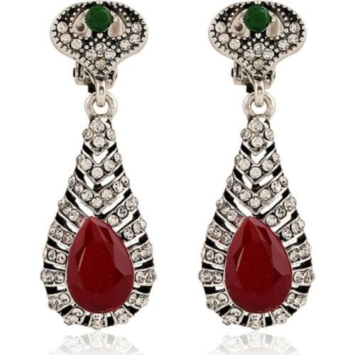 No Hole Ear Clips Earrings Woman Jewelry Accessories Tibetan silver Resin Crystal Gem Clips On The Ears YWEH004