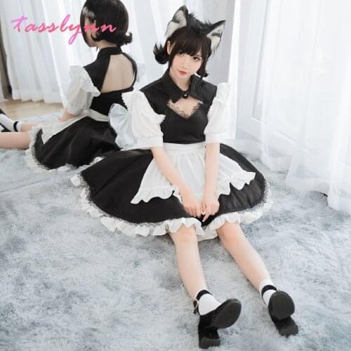 Women Maid Outfit Anime Long Dress Black and White Apron Dress Lolita Dresses Men Cafe Costume Cosplay