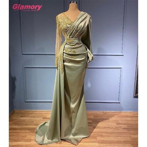 New Custom Luxury Beading With Pleated V-neck Women Party Dresses Sexy Satin Evening Dresses