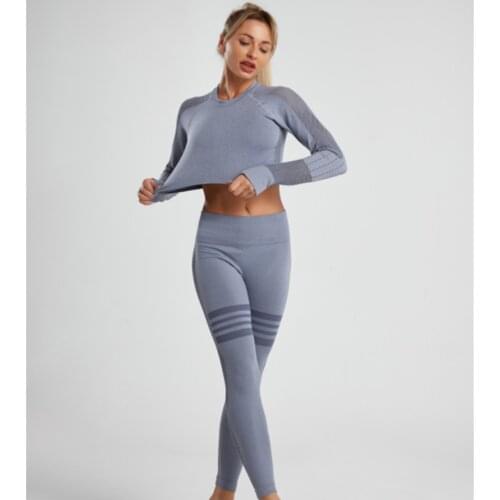 2pcs/set Vital Women Sport Suit Yoga Set Gym Workout Clothes Long Sleeve Fitness Crop Top + High Waist Energy Seamless Leggings