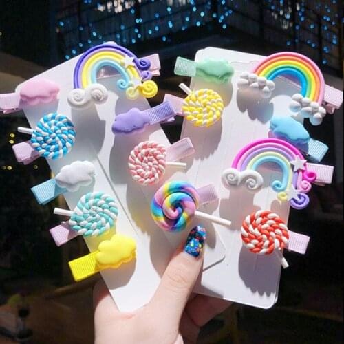 3pc/set Girls Children Headband Kids Accessories Cute Girl Cloud Lollipop Rainbow Hairpins Cartoon Bobby Pin Hair Clips