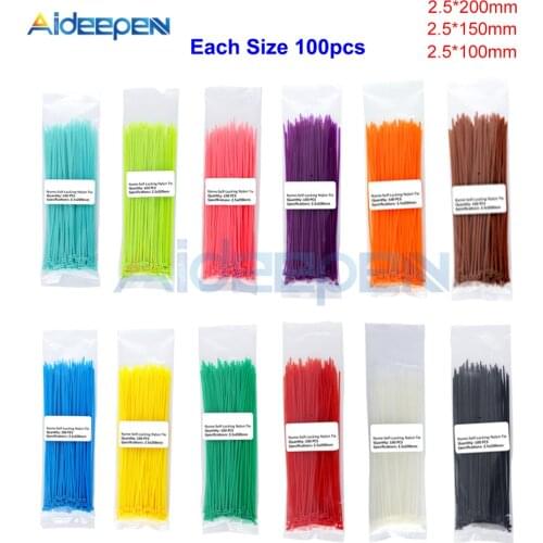 300Pcs Nylon Cable Ties Self-locking Plastic Wire Zip Set 2.5*200 2.5*150 2.5*100mm Industrial Supply Fasteners & Hardware Cable