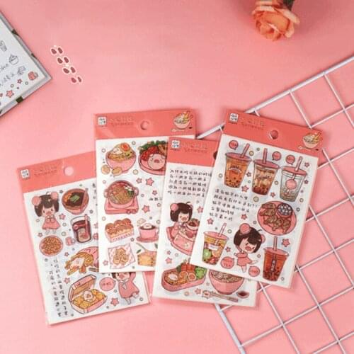 4pcs Kawaii Piggy Girl Food Decorative Stickers Washi Scrapbooking DIY Diary Album Stationery Stickers Office School Supplies