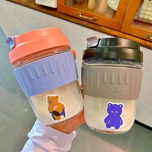 400/550ml Cartoon Glass Drink Water Straw Bottle Cup Plastic for Baby Kids Children Student Boy Girl Creative Gift Wholesale