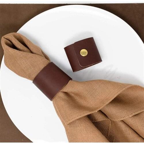 6 / PCS European leather napkin ring PU leather napkin buckle hotel tableware portable household napkin clip