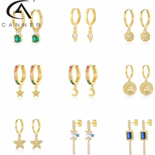 CANNER Charming Crystal Zircon Earrings For Women Drop Pendientes Plata 925 Geometric Earring Ear Piercing Hoop Earrings Jewelry
