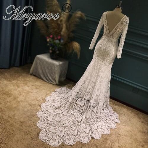 Mryarce Bohemian Mermaid Wedding Dress Bold Lace Long Sleeves Boho Chic Luxury Bridal Gowns