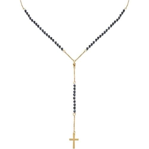 Catholic Stainless Steel Rosary Beads Chain Y Shape Cross Pendant Necklace For Women Men Religious Jewelry