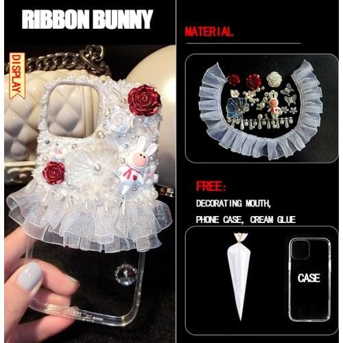 DIY Case For iP 6 7p Xs 11 12 Pro Max Material Bag HandMade Resin Trinket Accessorie Set Gifts Lace Edge Lady Phone Cover Custom