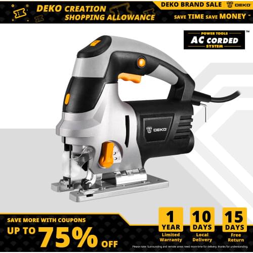 DEKO 230V Jig Saw, Quick Blade Change Electric Saw,LED Light Guide and adjustable working angle,With 6 Pcs Blades,For home DIY
