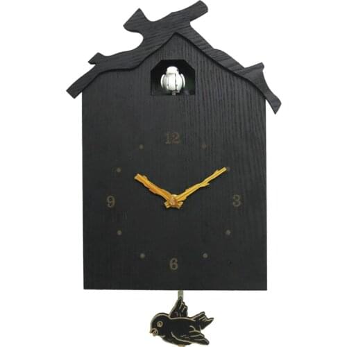 Wooden Wall Clock Watch Home School Office Decoration with Bird Pendulum