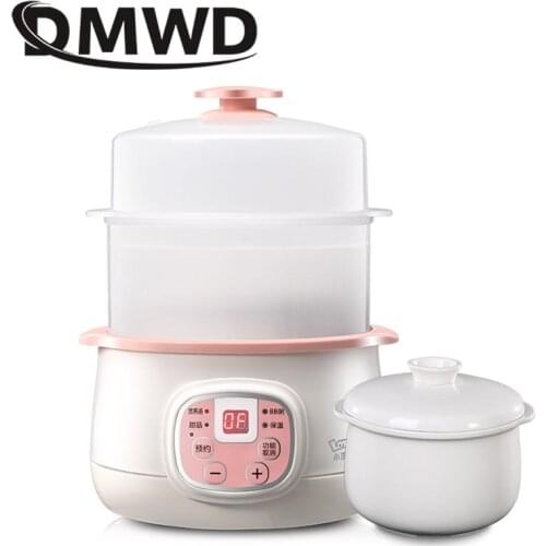 DMWD 0.8L Electric Slow Cooker Warer Stew Baby Porridge Ceramic Cooking Pot Soup BirdsNest Food Eggs Steamer Breakfast Machine
