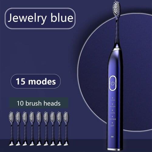 Electric Ultrasonic IPX7 Smart ToothbrushUSB Fast Charge Adult Timer Brush Rechargeable Tooth Brushes Replacement Heads Set