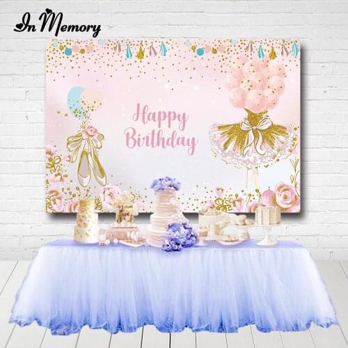 InMemory Pink Girls Dance Ballerina Backdrop Flowers Gold Glitter Balloons Kids 1st Birthday Baby Shower Photography Background