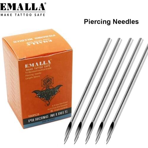 100PCS Piercing Needles 12/14/16/18/20G Disposable Tattoo Needles For Nose Ear Lip Nipple Eyebrow Tattoo Supplies Free Shipping