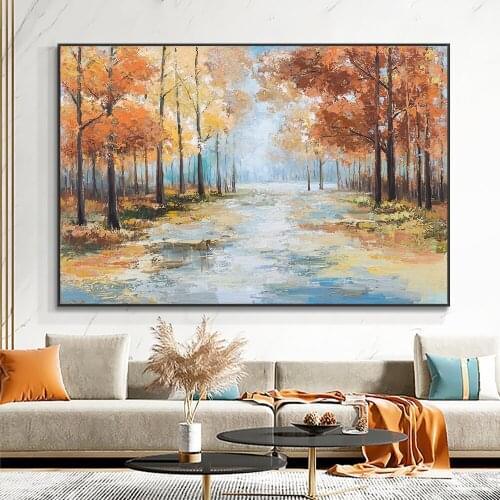 Abstract Trees Painting 100% Hand Painted Oil Painting Modern Landscape Wall Art Canvas Painting For Living Room Home Decoration