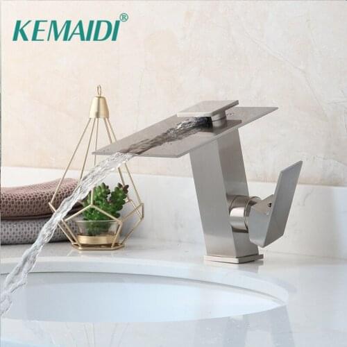 KEMAIDI Waterfall Spout Sink Faucet Water Tap Faucet Single Handle Hot Cold Water torneira banheiro Bathroom Basin Faucet LED