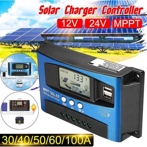 30/40/50/60/100A 12V 24V MPPT Solar Controllers Auto Solar Charge Controller LCD Display Controllers Dual USB 5V Output