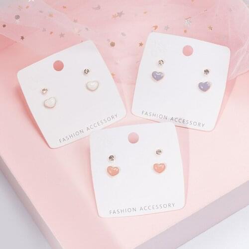 Korea Pop Alloy Love Crystal 2 Pairs Set Earrings For Women Sweet Temperament Simple Metal Stud Fashio Jewelry Wholesale