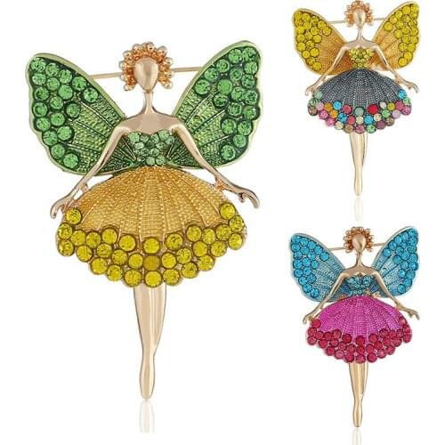 Crystal Rhinestones Butterfly Girl Brooch Pins Fashion Costume Jewelry for Women Girls Accessory