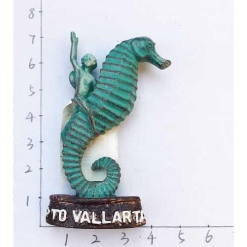 Mexico PTO Vallarta riding hippocampal statue, tourist souvenir, magnetic sticker, refrigerator, sticker