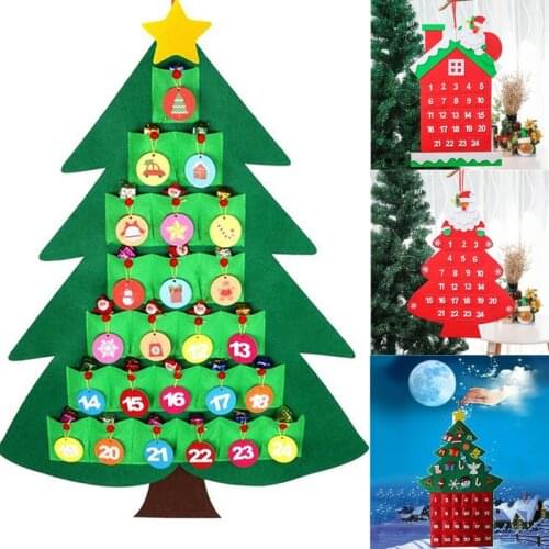 DIY Felt Christmas Tree Advent Calendar Set with Ornaments for Kids Xmas Gifts New Year Door Wall Hanging Decorations