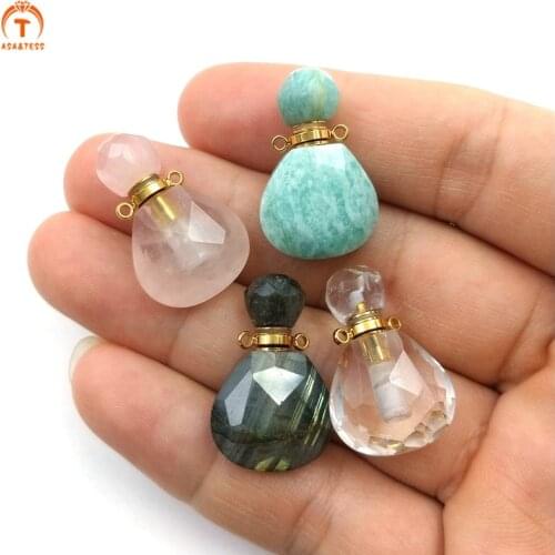 Natural Stone Perfume Bottle Pendant Pear Shape Essential Oil Diffuser Crystal Quartz Vial For Women Necklace Jewelry DIY
