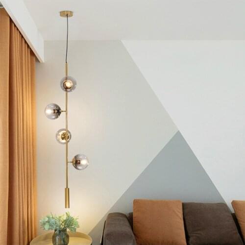 Nordic modern minimalist long restaurant chandelier light luxury golden dining table bar counter shop office glass chandelier