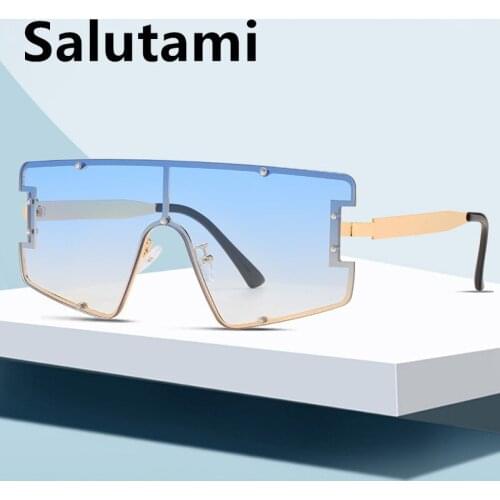 2021 New Luxury Brand One Piece Rivet Sunglasses Men Vintage Alloy Oversized Shield Gradient Sun Glasses Women Sexy Cool Shades