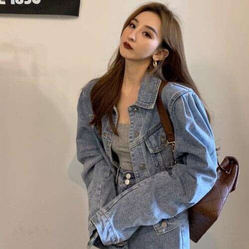 New Long Sleeve Spring Loose Black Jeans Top For Women Solid Denim Jacket Women Short Overcoat Ladies Jackets Tops