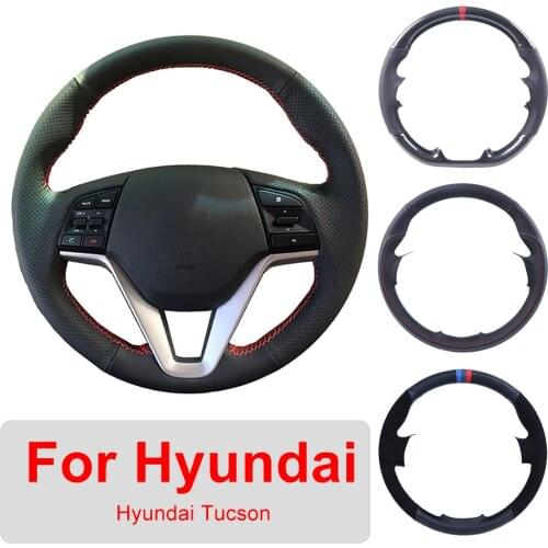 DIY Hand Sewing Car Steering Wheel Cover Customized For Hyundai Tucson 2015 2016 Leather Braiding Cover For Steering Wheel