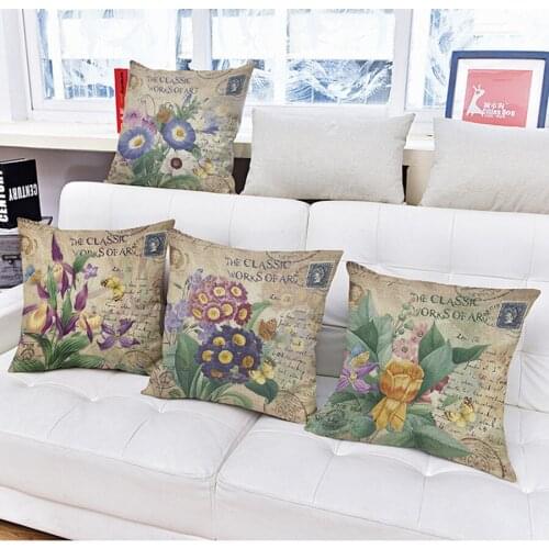 Purple Lavender Rose Printed Cushion Sunflower Flower Pattern Cotton Linen Throw Pillows Home Decoration Car Chair Pillowcase