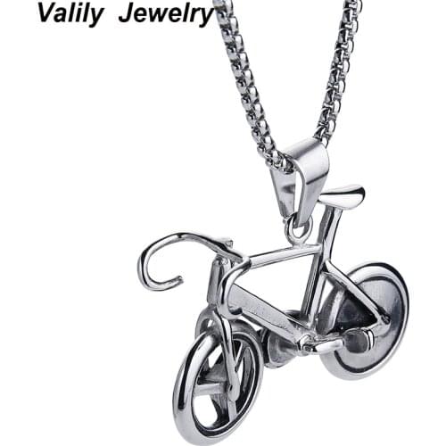 Men Stainless Steel Bicycle Pendant Necklace Women Pendant Necklaces Small Adorn Article Fashion Jewelry Gifts Chain 55cm