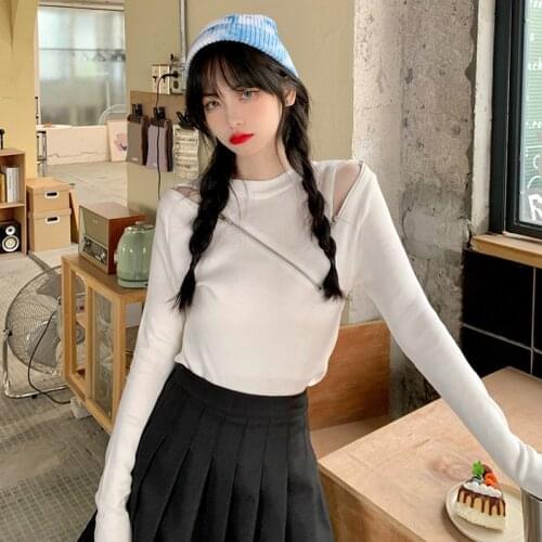 Preppy Style Hollow Out Pullovers Knitted Womens Clothing Hipster Sweaters Fashion Brand Female Korean Clothes Autumn New
