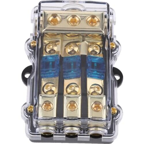 3 Way Power Distribution Block 4/8 AWG Gauge AGU Fuse Holder 60Amp(3in 1out)