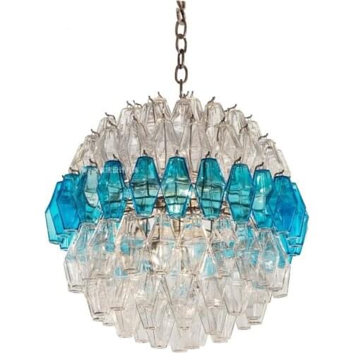 Italian creative luxury villa hotel lobby post-modern Nordic glass blue model room guest restaurant chandelier