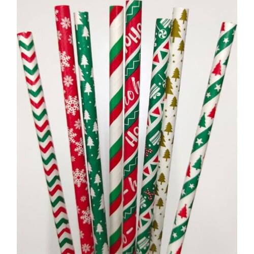 25pcs Christmas Paper Straws Snowflake Drinking Straw Merry Christmas Decors for Home Navidad 2021 Xmas New Year Party Supplies