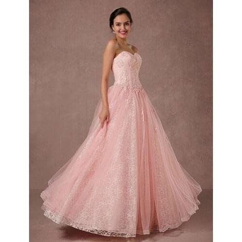 Pink Lace Wedding Dress Tulle Strapless Bridal Gown Floor-length A-line Beading Prom Dress Backless Luxury Pageant Dress
