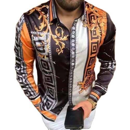 New Mens Shirt Hawaii Slim Fit Long Sleeve Shirt Mens Summer High Street Vintage Casual Shirts Single-Breasted Print Clothing