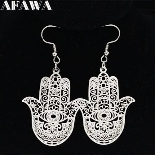 Fashion Hamsa Stainless Steel Drop Earring for Women Silver Color Big Earings Jewelry bijoux acier inoxydable femme E1573S01