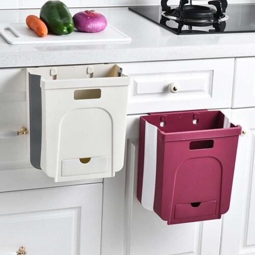 Folding Waste Bins Kitchen Garbage Bin Foldable Car Trash Can Wall Mounted Trashcan for Bathroom Toilet Waste Storage Bucket