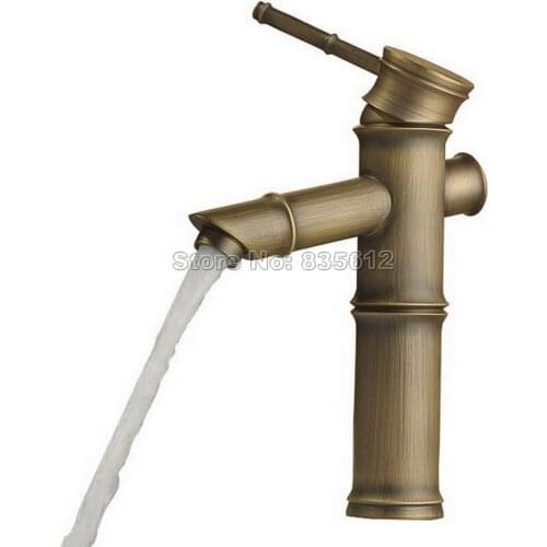 Retro Antique Brass Single Handle Cold and Hot Bathroom Basin Mixer Faucet Vessel Sink Taps Deck Mounted Wnf062