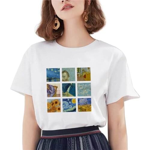 2021 Summer T-shirt Women T-shirt Van Gogh T-shirt Fashion Oil Art Print T-shirt for Women Top Tee Casual White Shirt Femme 4XL